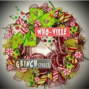 Grinch Christmas wreath XL 22 inch handmade grinch decorations Whoville
